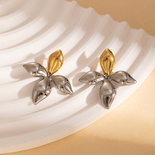 Duo Tone Leaf Drop Earrings