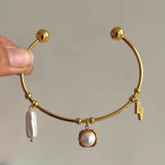 Electric Pearl Charm Cuff Bracelet