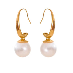 Elegant Curve Pearl Drop Earrings