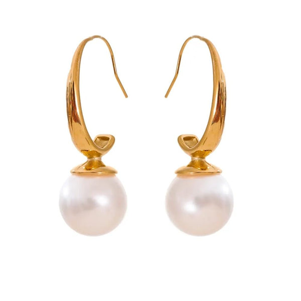 Elegant Curve Pearl Drop Earrings