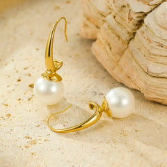 Elegant Curve Pearl Drop Earrings