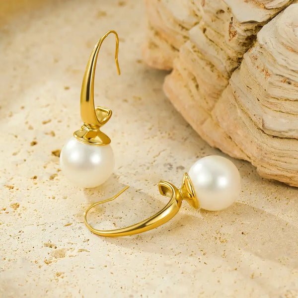 Elegant Curve Pearl Drop Earrings
