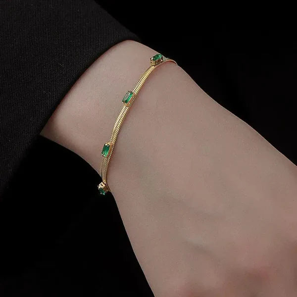 Emerald Baguette Gold Plated Bracelet