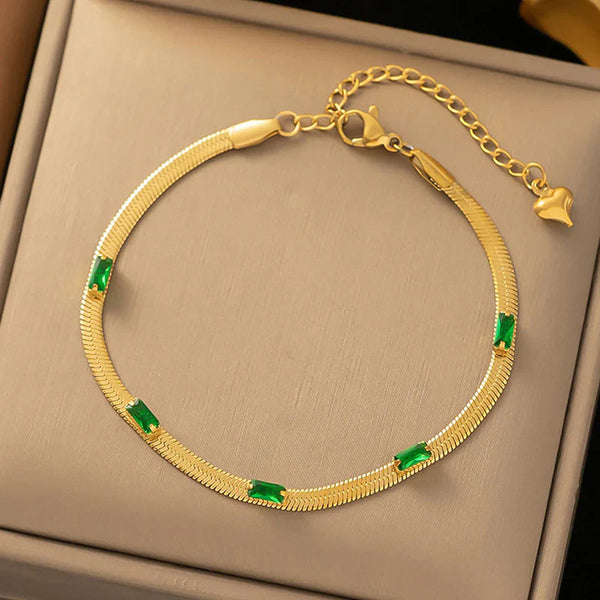 Emerald Baguette Gold Plated Bracelet