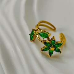 Emerald Blossom Adjustable Gold Ring