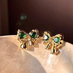 Emerald Bow Gold Plated Earrings