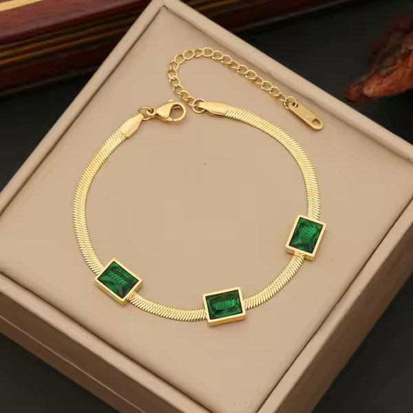 Emerald Trio Gold Plated Bracelet