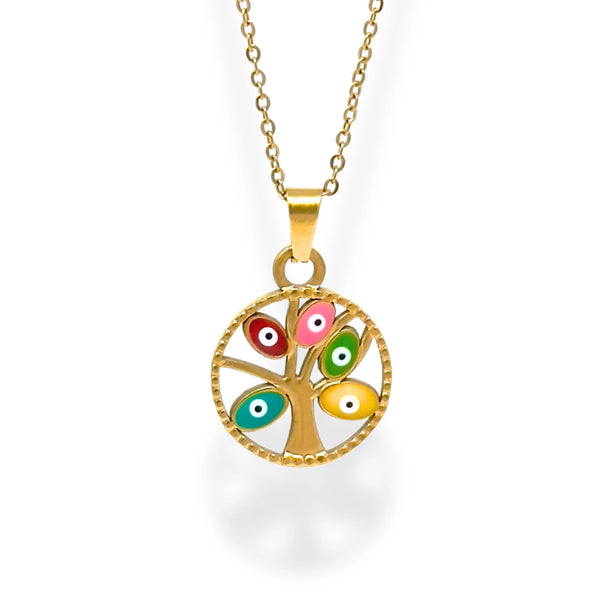 Enchanted Tree Evil Eye Pendant Necklace