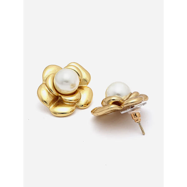 Floral Pearl Gold Plated Stud Earrings