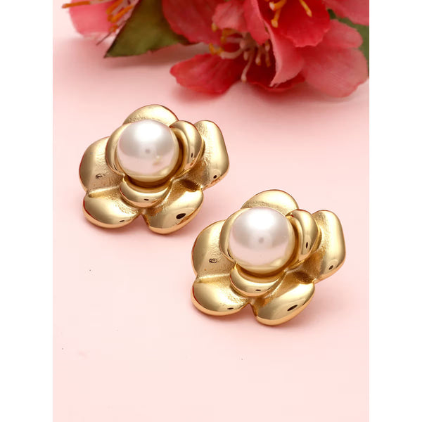 Floral Pearl Gold Plated Stud Earrings
