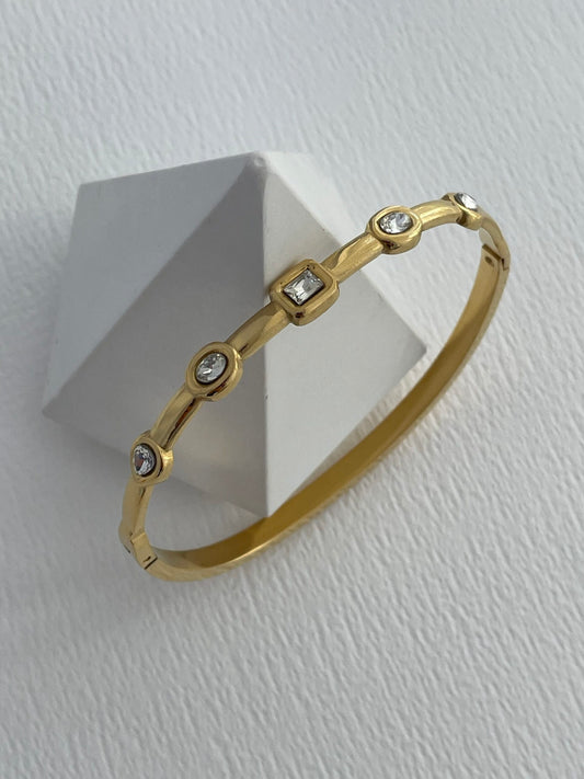 Geometric Radiance Crystal Cuff Bracelet