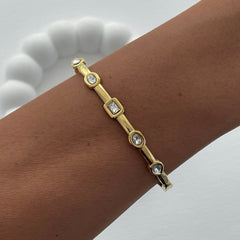 Geometric Radiance Crystal Cuff Bracelet