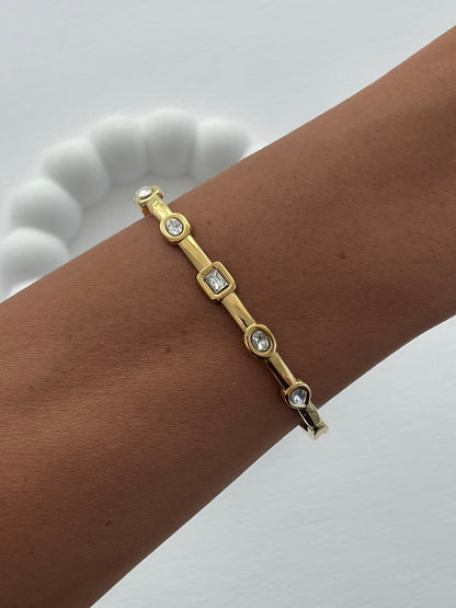 Geometric Radiance Crystal Cuff Bracelet