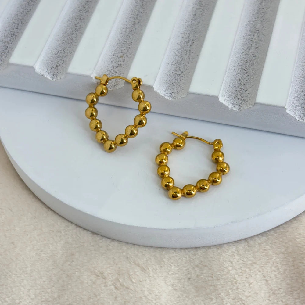 Gold Bead Hoop Earrings – ENSIA 18K gold plated