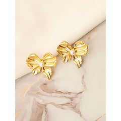 Gold Plated Bow Pearl Stud Earrings