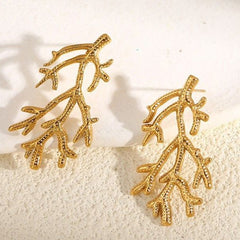 Gold Plated Coral Branch Earrings