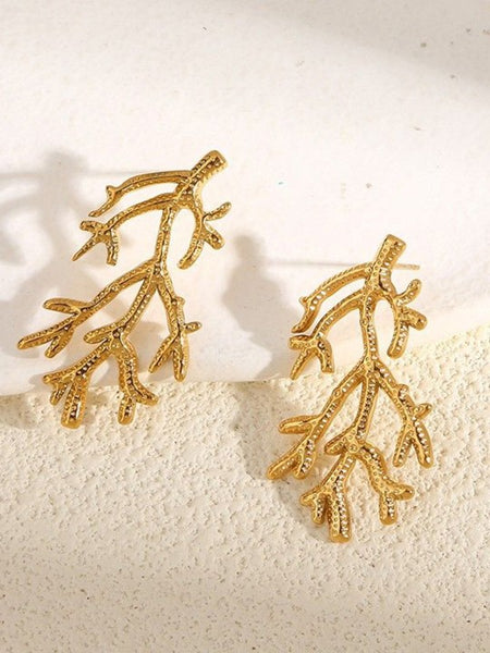 Gold Plated Coral Branch Earrings