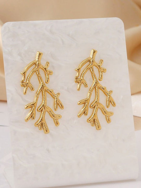 Gold Plated Coral Branch Earrings