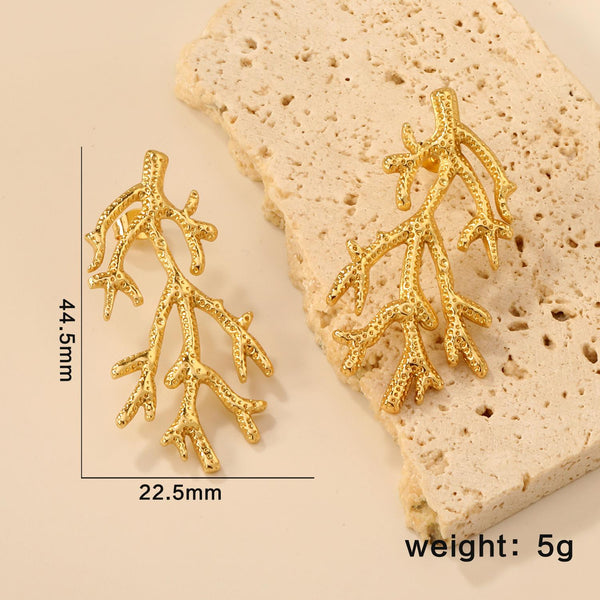 Gold Plated Coral Branch Earrings