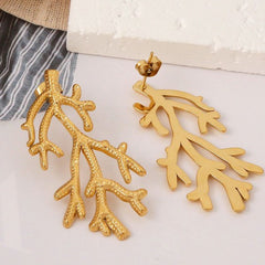 Gold Plated Coral Branch Earrings