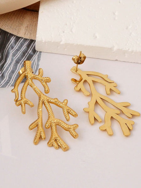 Gold Plated Coral Branch Earrings