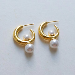 Gold Plated Pearl Hoop Earrings