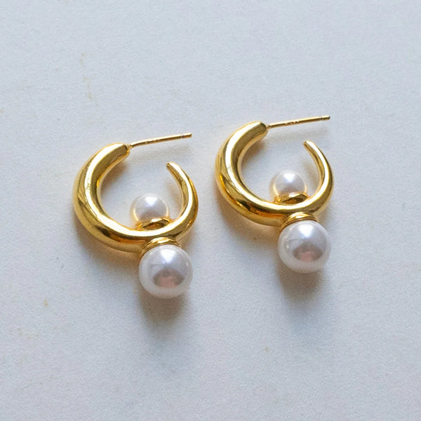 Gold Plated Pearl Hoop Earrings