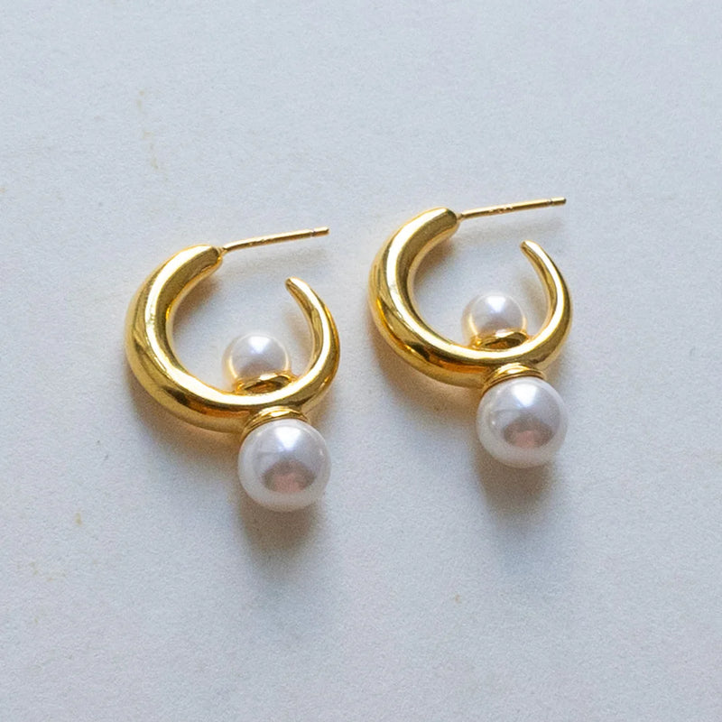 Gold Plated Pearl Hoop Earrings