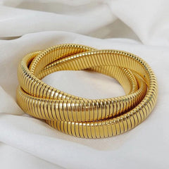 Gold Spiral Trinity Bracelet – Stretch Coil Statement Set
