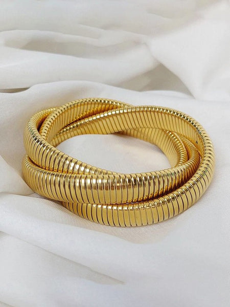 Gold Spiral Trinity Bracelet – Stretch Coil Statement Set