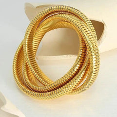 Gold Spiral Trinity Bracelet – Stretch Coil Statement Set