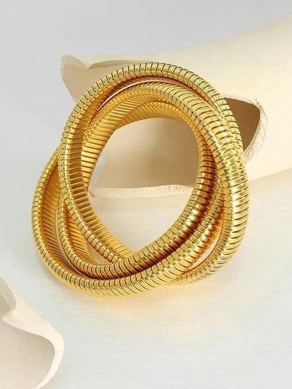 Gold Spiral Trinity Bracelet – Stretch Coil Statement Set Cuff Bracelet