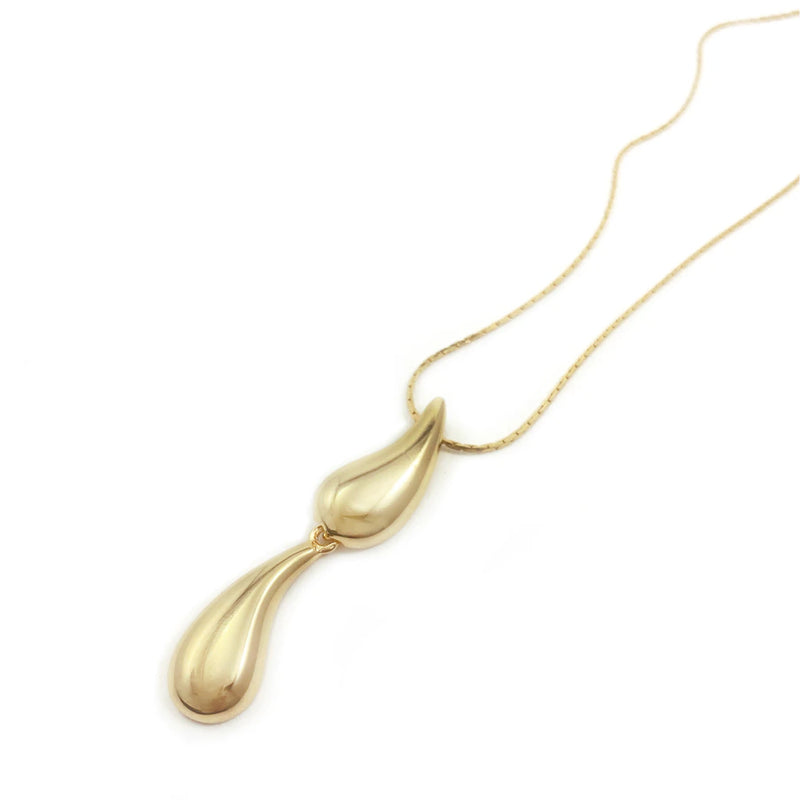 Gold Teardrop Duo Necklace – Sculpted Modern Pendant