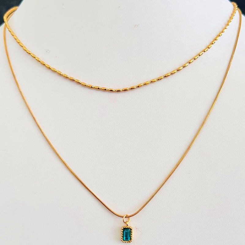 Golden Emerald Layered Necklace