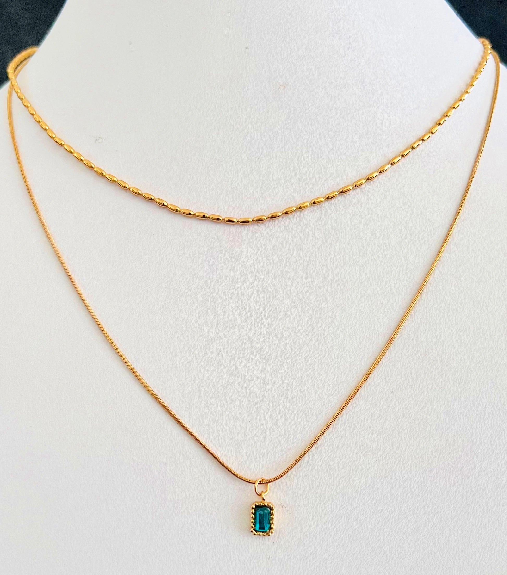 Golden Emerald Layered Necklace