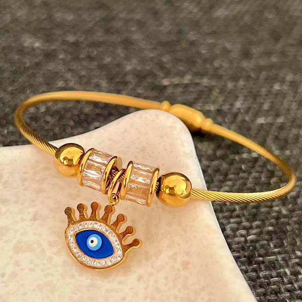 Golden Evil Eye Charm Bangle