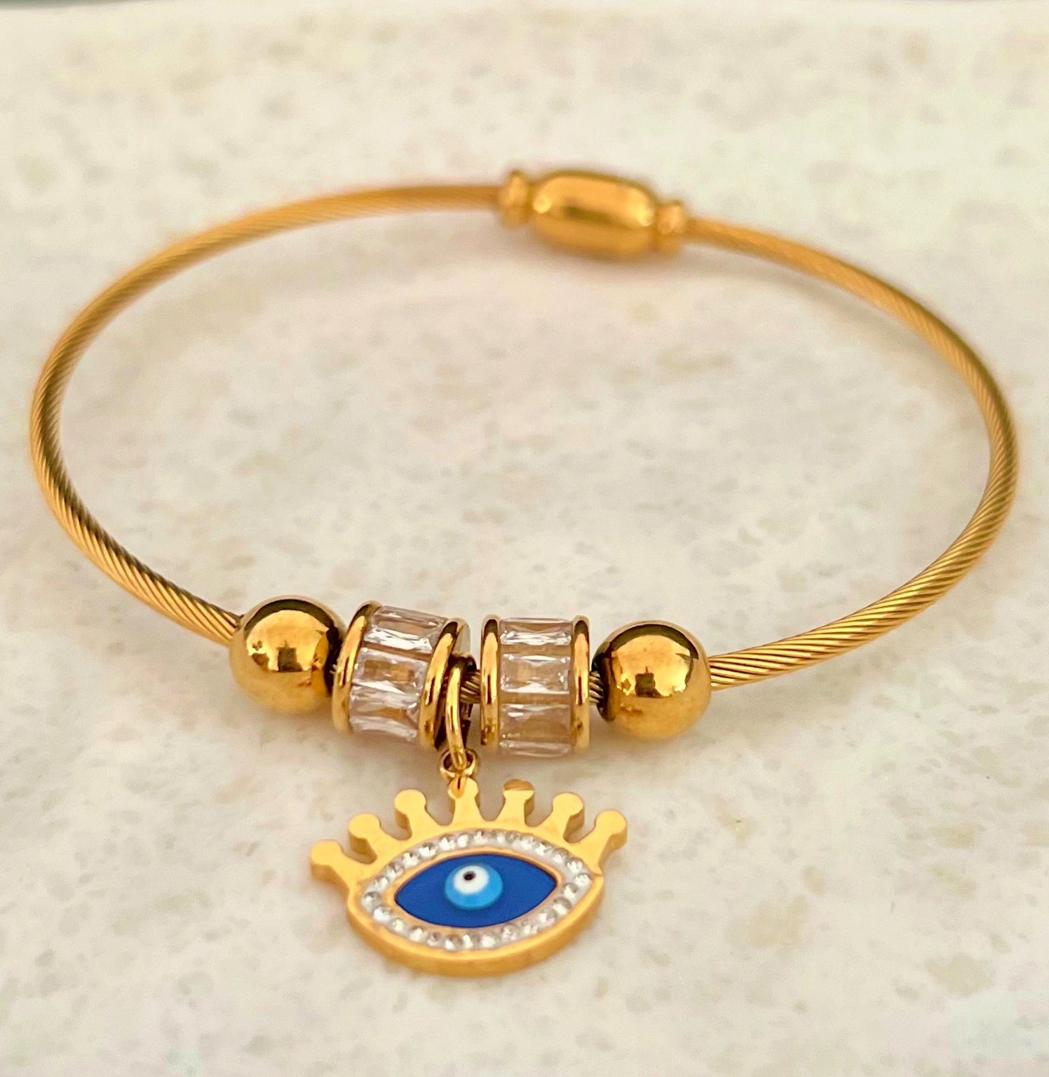 Golden Evil Eye Charm Bangle