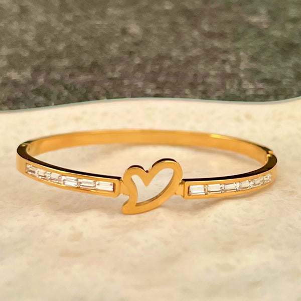 Golden Heart Bangle Bracelet