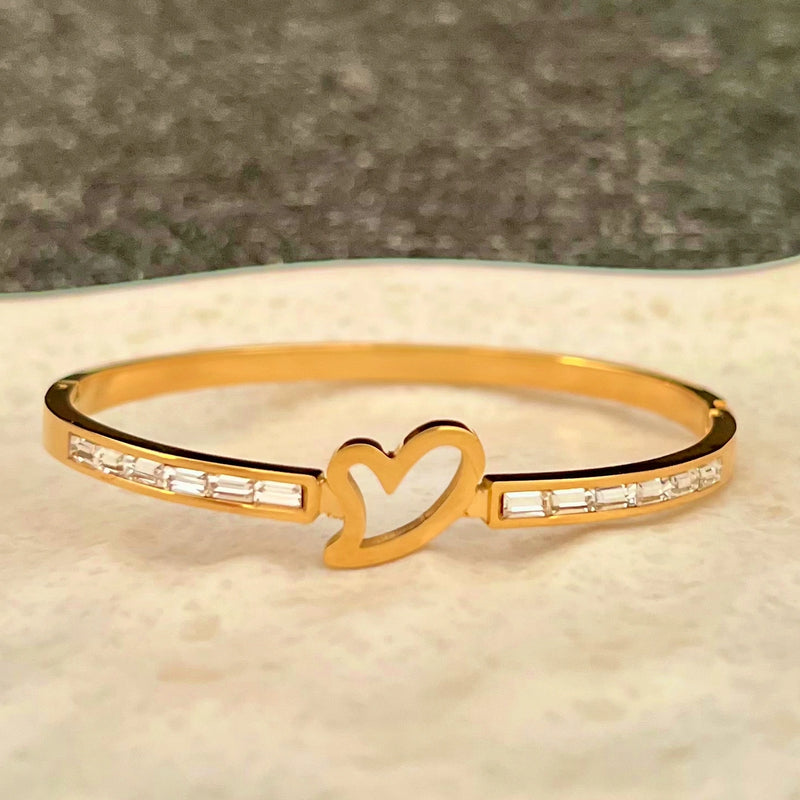 Golden Heart Bangle Bracelet