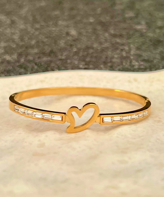 Golden Heart Bangle Bracelet