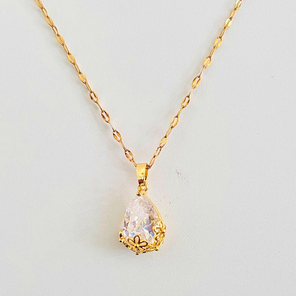 Golden Teardrop Crystal Necklace