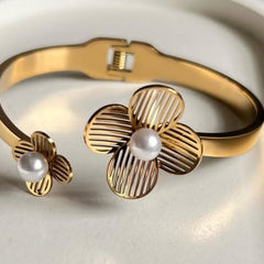 Golden Blossom Pearl Cuff Bracelet