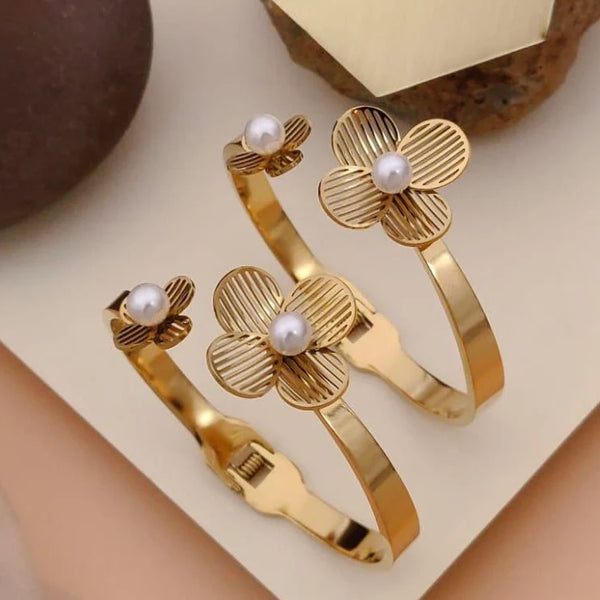 Golden Blossom Pearl Cuff Bracelet