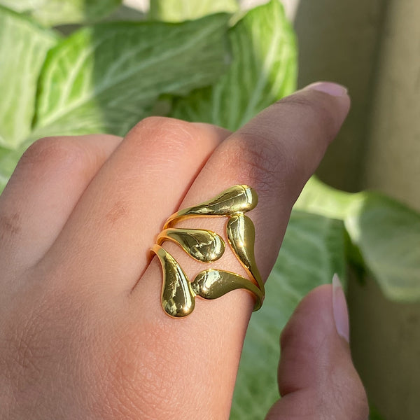 Golden Droplet Trio Open Ring