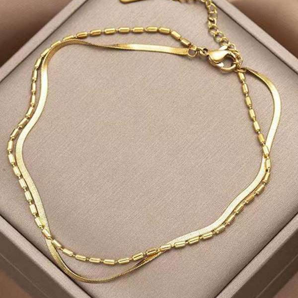 Golden Duo Layered Anklet