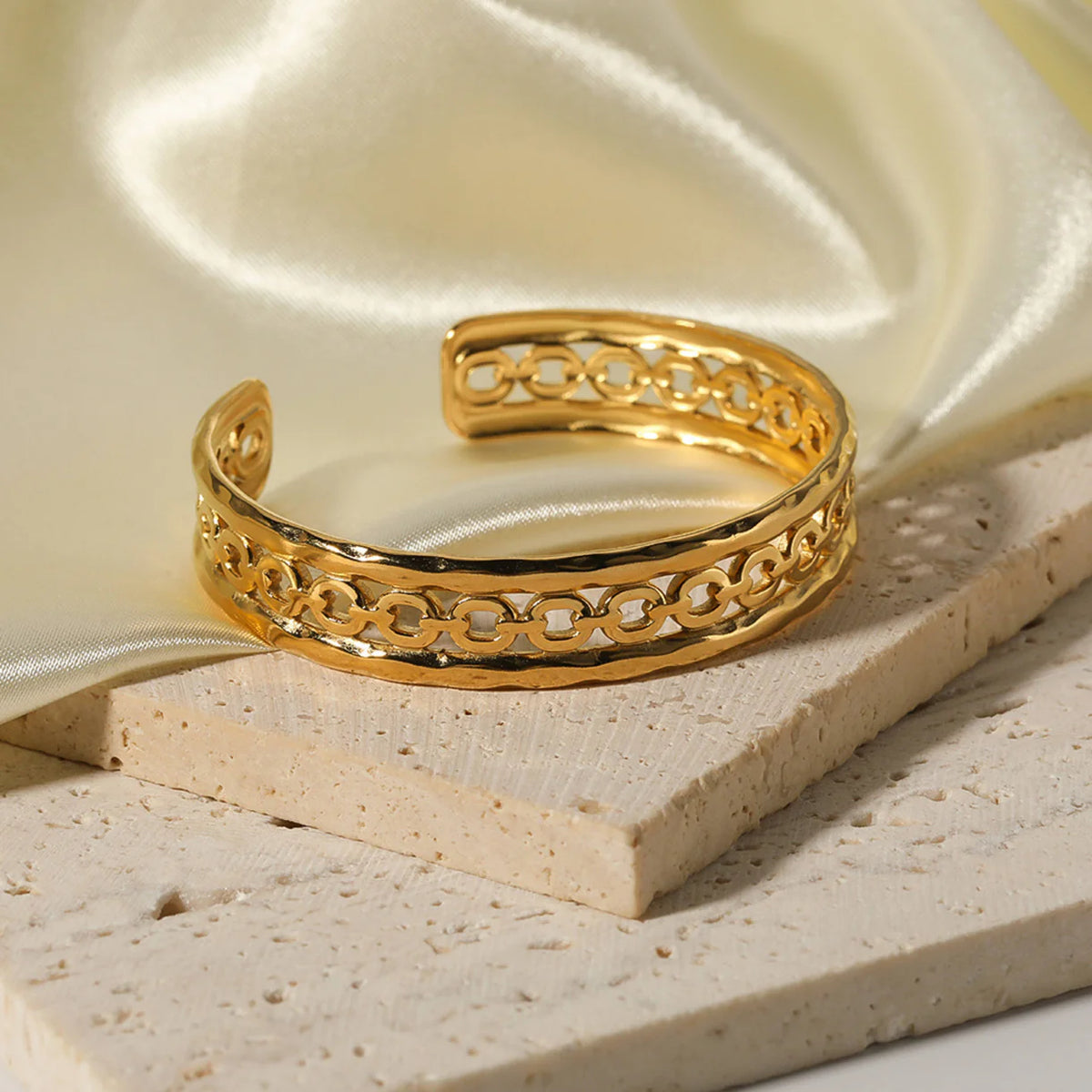 Golden Link Cutout Cuff Bracelet