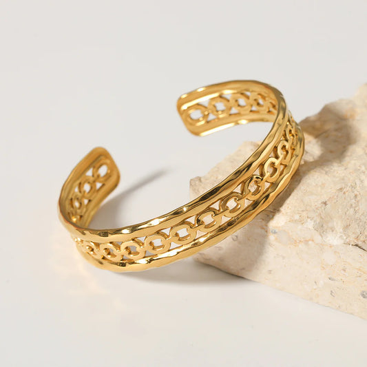 Golden Link Cutout Cuff Bracelet