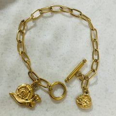 Golden Snail Link Charm Chain Bracelet