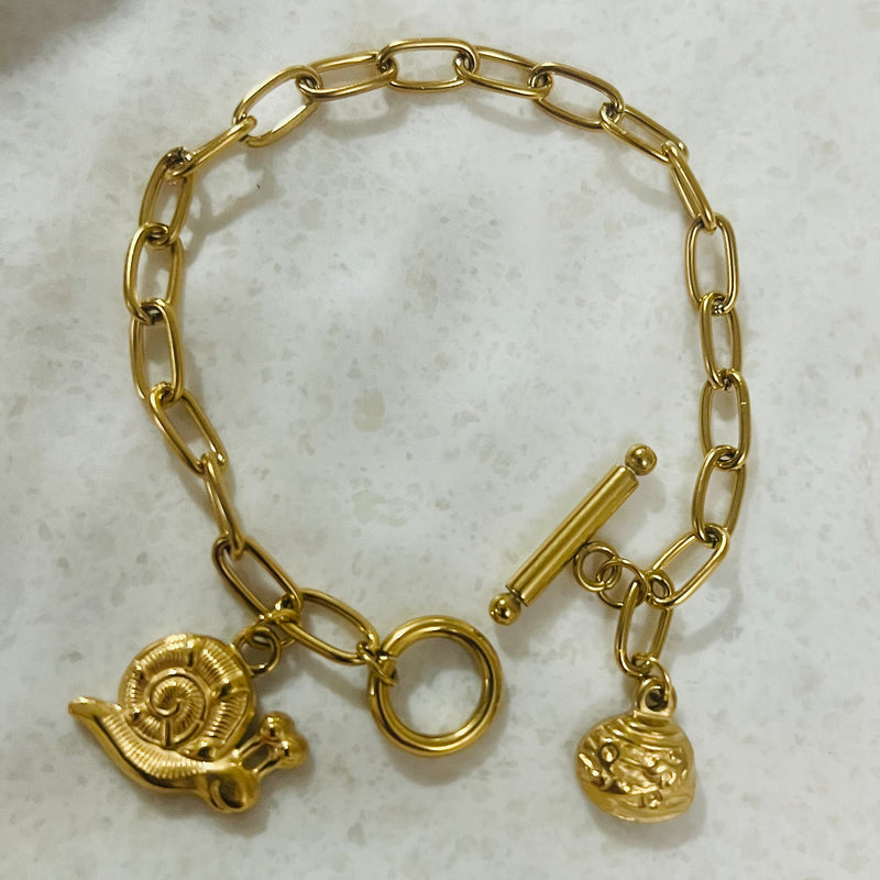Golden Snail Link Charm Chain Bracelet