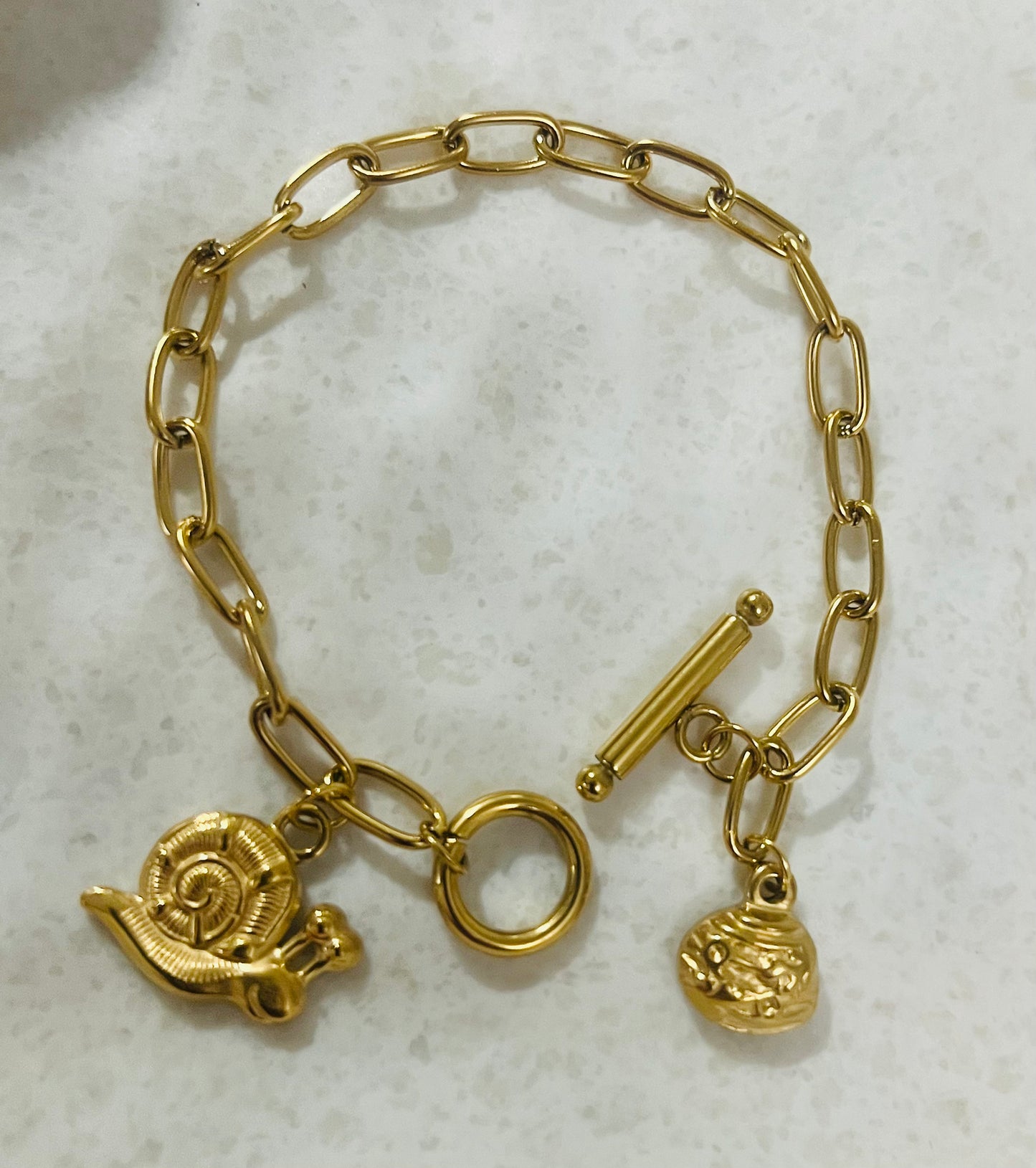 Golden Snail Link Charm Chain Bracelet